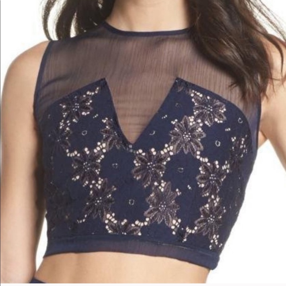 NWT Foxiedox Navy Blue Lace Atiqah Crop Top